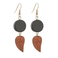 New Classic Wooden Black Round Acrylic Geometric Leaf High Quality Wood Drop Earrings For Women Accessories