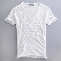 卸売 - 熱い販売の男性Vネックコットンシャツファッションソリッド半袖カーディガン人気のカジュアルシャツ夏の薄いシャツのための男性のXXLのための夏の薄いシャツ