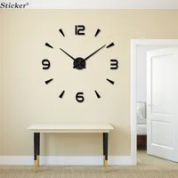 Wholesale- Home Decor 3D big size wall mirror sticker wall clock DIY acrylic mirror sticker wall clock living room meetting room