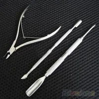 Partihandel - Rostfritt stål Nail Cuticle Spoon Pusher Remover Cutter Nipper Clipper Cut Set 1DZT