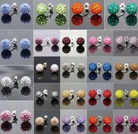 30 par / lot 10mm Y36 Biżuteria Darmowa Wysyłka Rhinestone Mix Colors White New Disco Ball Beads Clay Shamballal Crystal Kolczyki Stud