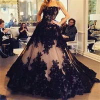 Black Lace Ball Gowns Nude/Bulsh Sweeheart Long Prom Dress Women vestido de festa