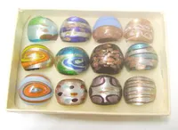 12pcs/lot Mix Colors Styles Lampwork Glass Band Rings For DIY Craft Jewelry Gift RI1*