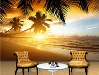 Hoge kwaliteit Custom 3D Foto Behang Muurschilderingen Muurdocument Zonsondergang Coconut Beach Landschap Muurschilderingen TV Achtergrond Muur Decor Room Wallpaper