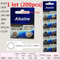 200 pz 1 lotto AG10 LR54 LR1130 189 389 389A 390 SR1130 L1130 1.55 V batterie a bottone alcalino batteria a bottone Spedizione gratuita
