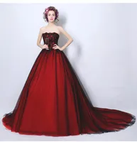 Kırmızı ve Siyah Balo Gotik Gelinlik Balo Abiye Gerçek Görüntüler Renkli Vintage Prenses Gelinlikler Beyaz Olmayan