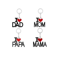 New Keychain com letras Eu amo PAPA MAMA DAD MOM Coração vermelho do amor Anel chave correntes para presente do dia de Dia das Mães do Pai
