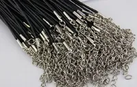 Collar de Serpiente de Cuero de Cera Negro barato Rebordear Cordón Cuerda de cuerda de alambre 45 cm Cadena extensor con broche de langosta componente de joyería DIY