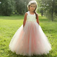 Amazing 2017 New Design Flowergirl Dress Strappy Pearls Beaded Floral Bodice Blush Tull Ball Gown Skirt Christmas Dresses for Girls