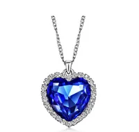 Groothandel-klassieke zirkoon Titanic Ocean Heart Necklace Sapphire Donkerblauw Crystal Hart Hanger Verklaring Ketting Ketting Vrouw Sieraden N54