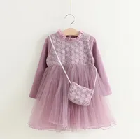 Baby Girl Kids Fuely Dress Robe d'automne Filles Sweet Princess Robe à manches longues avec sac à main bébé enfants vêtements