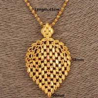 Дубай Ожерелье Женщины Эфиопский Шлейф Кулон Ожерелье 14k Желтый Сплошной Тонкая Золотая GF Ювелирные Изделия Африка / Арабские Цветочные подарки