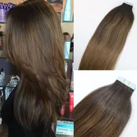 Balayage colore # 2 # 8 di alta qualità di vendita calda vergine brasiliana dei capelli di remy dritto etero senza soluzione di continuità dei capelli umani nastro in estensione dei capelli 100g 40 pz