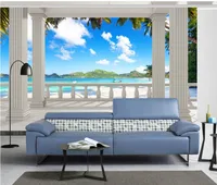 Balcon mur de fond de noix de coco sur la plage de vue sur la mer murale 3d fond d'écran 3d papier peint pour toile de fond TV