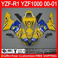 Faules de carrocería para Yamaha yzf1000 YZFR1 00 01 98 99 YZF-R1000 CUERPO 74NO29 CAMEL AZUL YZF 1000 R 1 YZF-R1 YZF R1 2000 2001 1998 1999 Kit de carenización