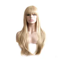 Woodfestival Weibliche synthetische Perücke mit Pony Cosplay Wellenförmige lange Haarperücken für Frauen blonde schwarze dunkelbraune Burgund 28inches