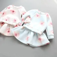 Wholesale- Korean Autumn Kids Clothes Baby Girl Floral Long Sleeve T-shirt + Skirt Fashion Girls 2 Pcs Set Children Clothing