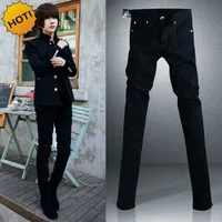 Черный микро эластичный узкие джинсы мужчины подростки случайные карандаш брюки хлопок тонкий мальчик красивый хип-хоп брюки 28-34