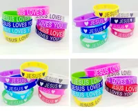 Wholesale 100pcs massor dow mix style multi-colors jesus älskar hjärta silikon armband manschett armband för man kvinnor