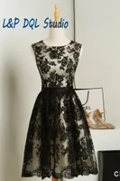 Элегантное черное кружевное платье вечернее платье совок на молнию задние колена короткие коктейльные платья лето цветочные кружевные платья дешево