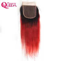 T1B Red Color Straight Lace Closure Ombre Brazilian Virgin Human Hair 4X4 Lace Closure With Baby Hair Bleached Knots Closure