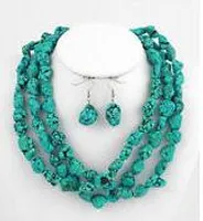 Lang 48 "inch natuurlijke turquoise onregelmatige kralen sieraden ketting oorbellen