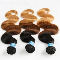 Ombre Peruvian Virgin Human Hair Extensions Body Wave Three Tone 1B/4/27# Black Brown Blonde Ombre Peruvian Human Hair Weave Bundles