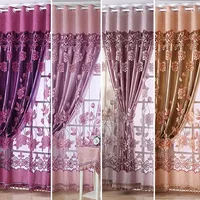 Simples moderno estilo europeu high-end sheer floral voile tule haste de bolso cortina de janela fina cortina cortina valência