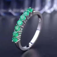 100% natural gemstone ring solid 925 sterling silver emerald ring 7 pcs 2.5mm round natural emerald gemstones ring simple design