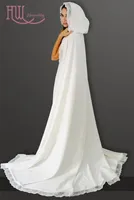 Chiffon Wedding Cape Custom Made Hooded Lace Trim Bridal Accessoires Goedkope Wit / Ivory Women Formal Cloaks / Wraps / Poncho