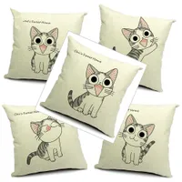 Cat Pillow Cover 9 Styles 45x45cm Cotton Linen Cat Pattern Cushion Cover Thick Throw Pillow Case for Home Office Sofa