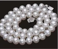 Frau Halskette 9-10mm weiße Perle natürliche Süßwasserperle-Choker 45cm \ 18inch