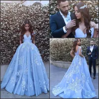 Isblå arabiska dubai av axelkvällsklänningen 2017 sa Mhamad en linje Vintage Lace Prom Party Gowns Special Occasion Dresses