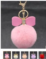 Bowknot Futro Pomnik Prawdziwy Rex Rabbit Fur Ball Kluczowe Łańcuchy Futro Klucz Ring Breloczek Do Bag Darmowa Wysyłka