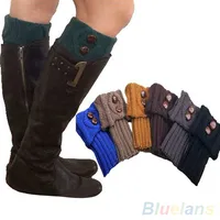 Venta al por mayor- New Fashionwomen Socks de invierno Botón Crochet Knit Boot Socks Toppers Publigos 22L6 84RH