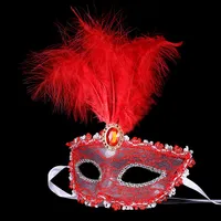 Kvinnor Lace Sexig Mask Hallowmas Venetian Eye Mask Masquerade Halloween Masker med Fjäder Födelsedag Påsk Princess Dance Party Mask Moq: 10st