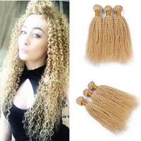 Peruanisches blondes Afro-verworrenes gelocktes Jungfrau-Haar 3 bündelt Los-reine Farbe # 613 Bleichmittel-blondes Menschenhaar spinnt 9A blonde Haar-Erweiterungen