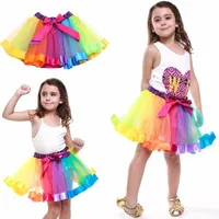 Färgglada Tutu kjol Barnkläder Tutu Dance Wear Kjolar Ballett Pettiskirts Dans Rainbow Kjol Ruffled Birthday Party Kjol LC460