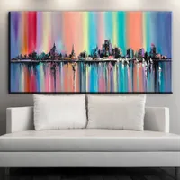 ZZ1906 moderna pittura a olio astratta su tela multi colore arcobaleno città pittura soggiorno parete decorativa immagine arte