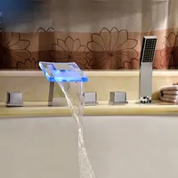 Chrom Messing LED Licht Wasserfall Auslauf Badezimmer Badewanne Wasserhahn Mit Handbrause Sprayer