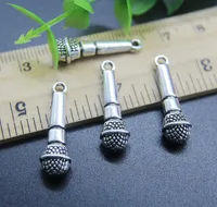 Partihandel 100st Mini Mikrofon Charms Pendant Retro Smycken Göra DIY Keychain Forntida silverhänge för armband Örhängen 25 * 8mm