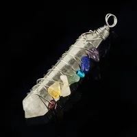 Оптом 10 шт. Уникальный посеребренный провод обернутая нерегулярная форма рок кристалл с несколькими цветными камнями подвеска мода ювелирные изделия