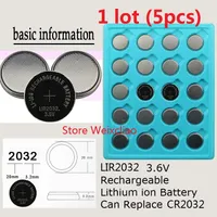 5 stücke 1 los LIR2032 3,6 V Lithium li ionen wiederaufladbare taste zelle batterie 2032 3,6 Volt li-ion münzbatterien ersetzen CR2032 Kostenloser Versand