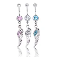 Feather Wing Navel Button Ring Clear Aqua Pink Colors Rhinestone Piercing Body Jewlery 1.6*10*8/5 Belly Ring 3 Colors
