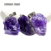 Small Natural Stone Charms Pendant Unique Amethysts Purple Crystal Irregular Women Diy Necklaces for Jewelry Making 10pcs Christmas Gift