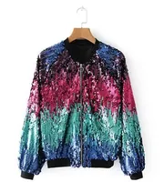 2018 Kış Pullu Ceket Bayan Sparkly Bombacı Ceket Üç Quater Kol Fermuar Glitter Streetwear Moda Ceketler Coat DW638