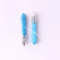 10 stks Blauw Chalcedony Single Bail Bullet Spike Punt Hanger Charm Facet Column Blue Quartz Crystal Gems Stone Hanger Sieraden Accessoires