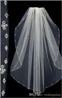 Hot Sale Short Bridal Wedding Veils Beaded Edge Free Shipping Tulle One Layer Brud Head Veils Bröllop Bröllop Accessoriories