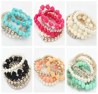 Bracelet mignon Perles d'été Multi-couche Rose Elastic Diamond Bracelet Bijoux pour femmes 6 couleurs disponibles