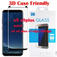 För Galaxy S9 S9 Plus Case Friendly Note 8 S8 Plus S7 S6 Edge 3D Curved Side Tempered Glass Skärmskydd med Retail Package
